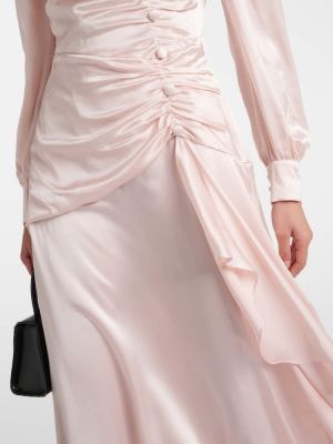 Vestido largo de raso de seda con volantes Alessandra Rich rosa