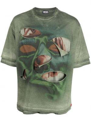 Прозрачна тениска с принт Diesel зелено