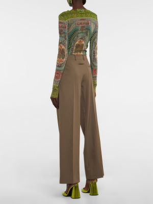 Spodnie z wysoką talią plisowane Jean Paul Gaultier zielone