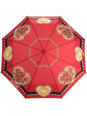 Raštuotas skėtis su širdelėmis Moschino raudona