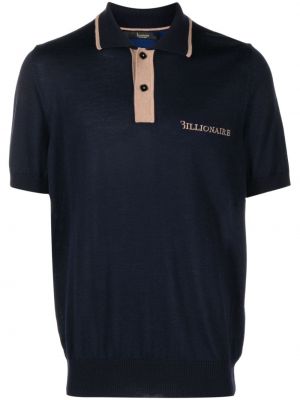 Поло тениска бродирана от мерино вълна Billionaire синьо