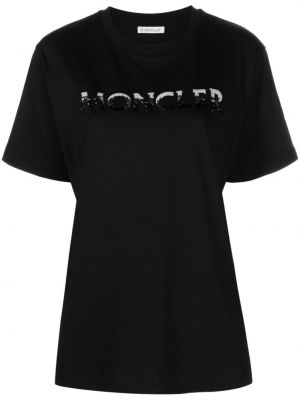 Koszulka z cekinami bawełniana Moncler czarna