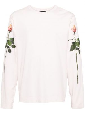 Kokvilnas t-krekls ar ziediem ar apdruku Simone Rocha rozā