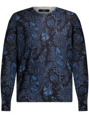 Sweter z wzorem paisley z okrągłym dekoltem Etro niebieski