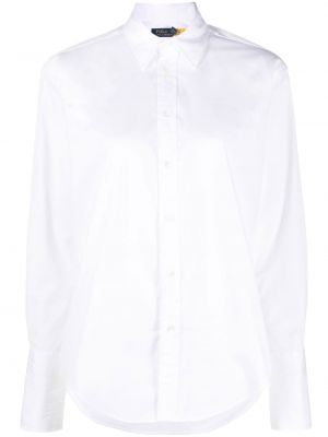 Satenska satenska usnjena srajca Polo Ralph Lauren bela