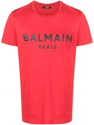 Pamučna majica s printom Balmain crvena