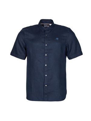 Slim fit lněná košile s krátkými rukávy Timberland modrá