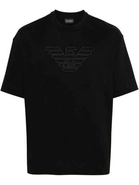 Bavlněné tričko s výšivkou Emporio Armani černé