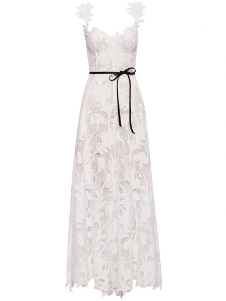 Вечерна рокля без ръкави с дантела Oscar De La Renta бяло