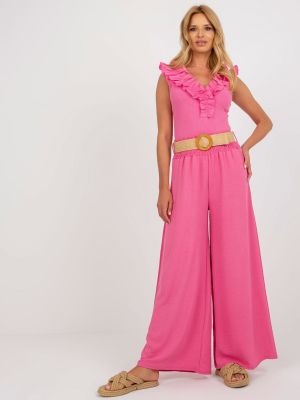 Kalhoty s vysokým pasem Fashionhunters růžové