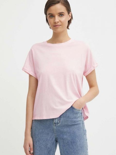 Laza szabású pamut póló Pepe Jeans rózsaszín