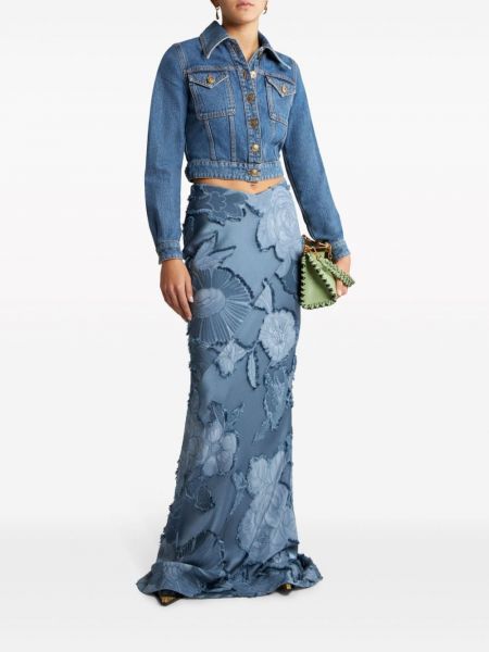 Długa spódnica w kwiatki żakardowa Etro niebieska