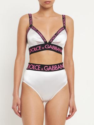 Chiloți cu talie înaltă din satin Dolce & Gabbana alb