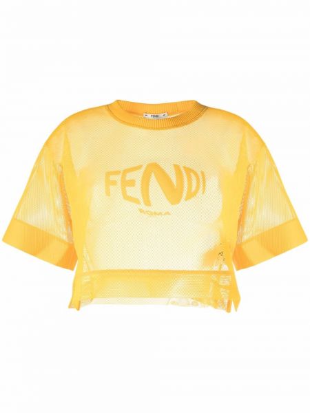 Camiseta con estampado de malla Fendi amarillo