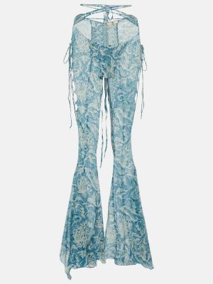 Копринени панталон с ниска талия с принт Knwls синьо