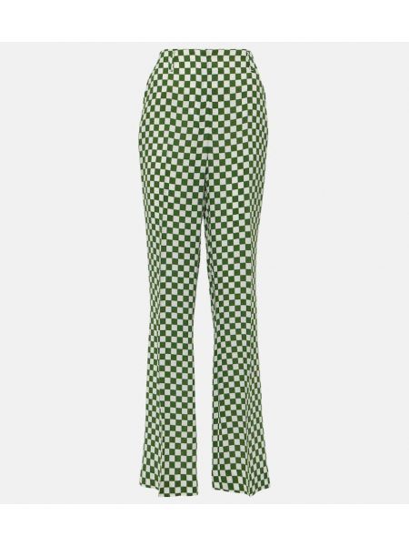 Ravne hlače z visokim pasom s karirastim vzorcem Dries Van Noten zelena