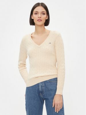 Bavlněný slim fit svetr s výstřihem do v Gant