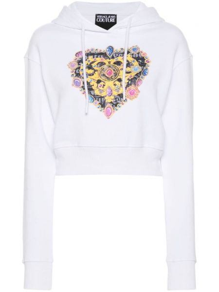 Raštuotas medvilninis džemperis su gobtuvu Versace Jeans Couture balta