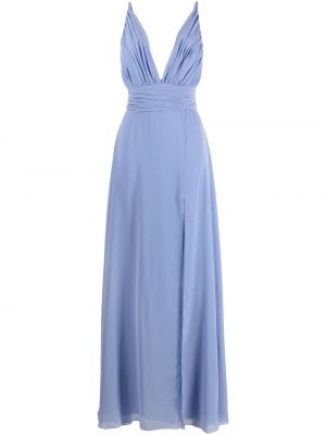Sukienka wieczorowa z dekoltem w serek plisowana Blanca Vita niebieska
