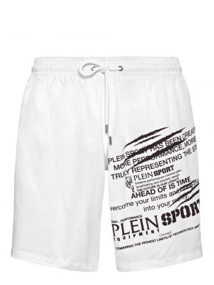 Športne kratke hlače s potiskom Plein Sport bela