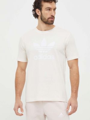 Памучна тениска с дълъг ръкав с принт Adidas Originals бежово