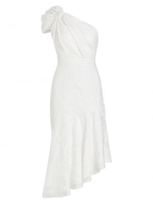 Жаккардовое платье-миди с цветочным принтом на одно плечо ML Monique Lhuillier, слоновая кость