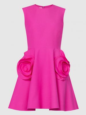 Шелковое шерстяное платье с аппликацией Valentino розовое