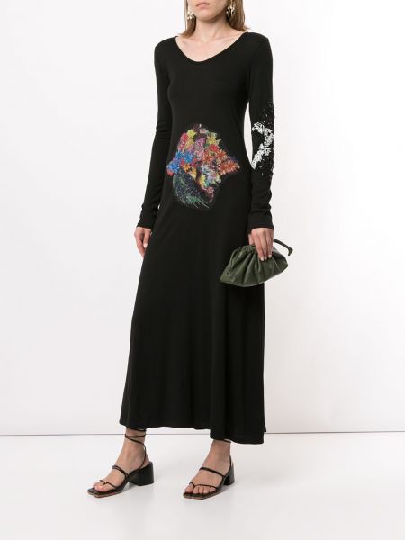 Vestido con bordado de flores Yohji Yamamoto negro