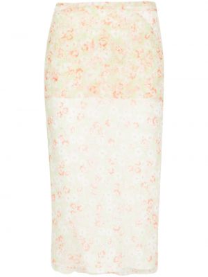 Svilena midi suknja s cvjetnim printom s printom Nº21 zelena