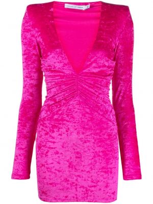 Кадифена коктейлна рокля с v-образно деколте Amen розово