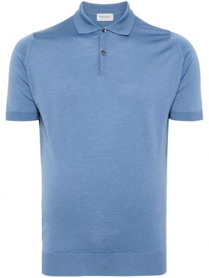 Вълнена поло тениска от мерино вълна John Smedley синьо