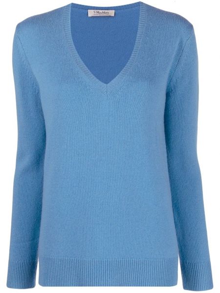 Плетен дълъг пуловер с v-образно деколте 's Max Mara синьо