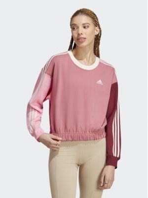 Pruhovaná mikina relaxed fit Adidas růžová