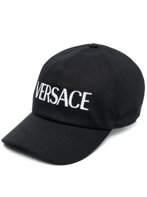 Памучна шапка с козирки бродирана Versace черно