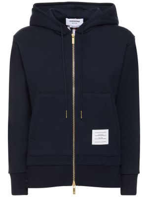Pamučna hoodie s kapuljačom s patentnim zatvaračem od jersey Thom Browne plava