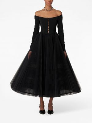 Plisované tylové večerní šaty Carolina Herrera černé