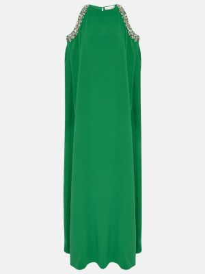 Rochie lunga de mătase de cristal Oscar De La Renta verde