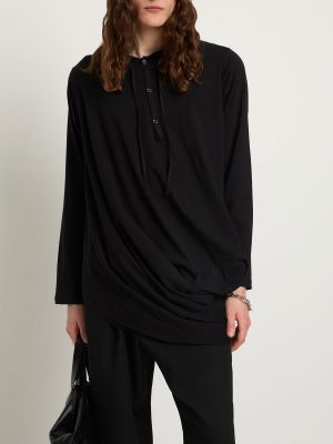 Drapované tričko s kapucí s dlouhými rukávy Yohji Yamamoto černé