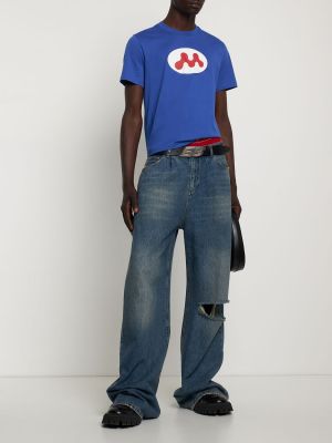 Džerzej bavlnené tričko s potlačou Mowalola modrá
