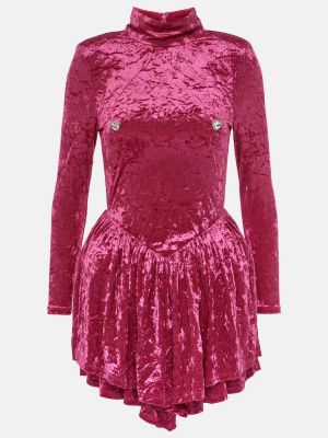 Aksamitna sukienka mini plisowana Rotate Birger Christensen różowa