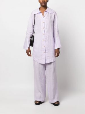 Fialové lněné košilové šaty Erika Cavallini