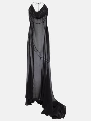 Hedvábné dlouhé šaty Alessandra Rich černé