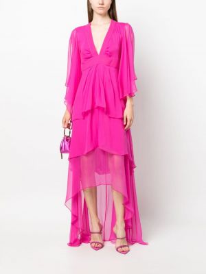 Asymetrické hedvábné večerní šaty Rochas růžové