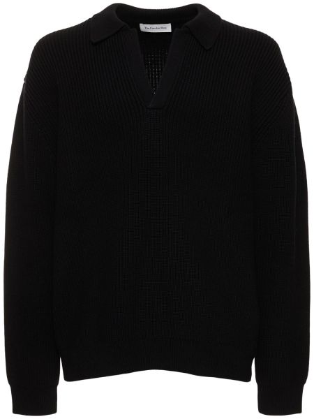 Suéter de lana de algodón de punto The Frankie Shop negro