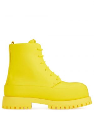 Čipkované kožené šnurovacie členkové topánky Ferragamo žltá