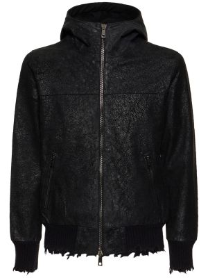Usnjena jakna s kapuco Giorgio Brato črna