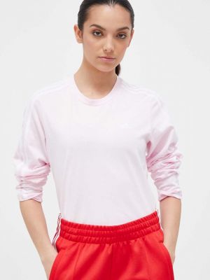 Bavlněné tričko s dlouhým rukávem s dlouhými rukávy Adidas růžové