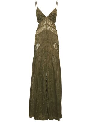 Satynowa sukienka długa koronkowa w kamuflażu Dion Lee zielona