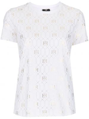 Bavlnené tričko s potlačou Elisabetta Franchi biela
