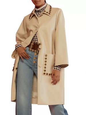 Пальто из искусственной кожи с заклепками Cynthia Rowley, cream
